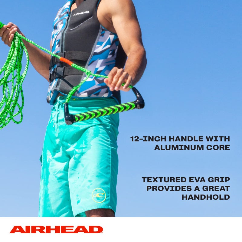 Airhead حبل تزلج على الماء من Airhead مع مقبض EVA، قسم واحد للت tubing، زلاجات الماء ولوحات wakesurf، أخضر وأسود - Image 3